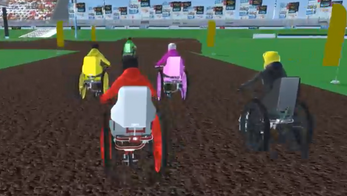 W.C.S.X. Wheelchair Super X gameplay featuring fierce competition among the players on the course.