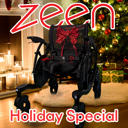 A big red bow is on the Zeen walker with an inviting fireplace and decorated Christmas tree in the background. It reads Zeen Holiday Special.