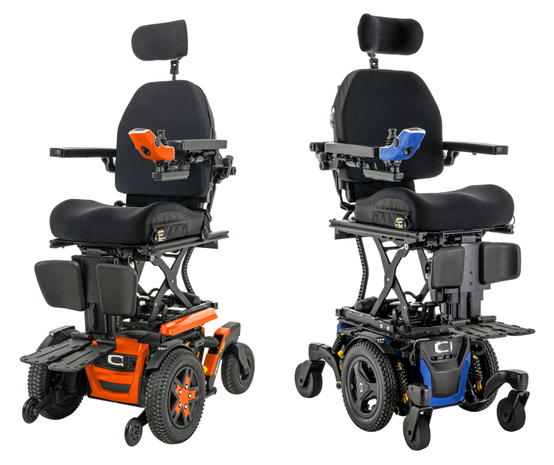 Two Quantum Rehab powerchairs are featured: the 4Front2 and the Edge 3 Stretto.